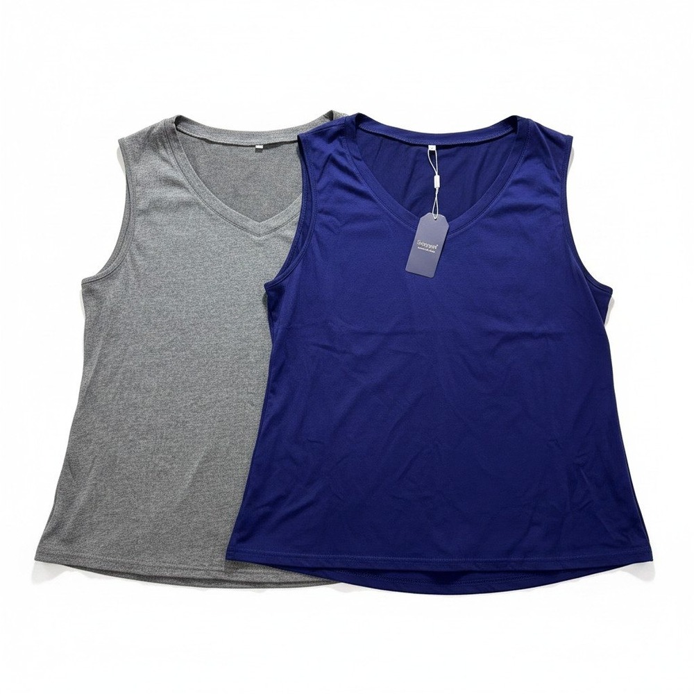 Sampeel 2XL Blue Gray Womens V-Neck Tank Top 2 Pack Casual Athleisure Basic NEW